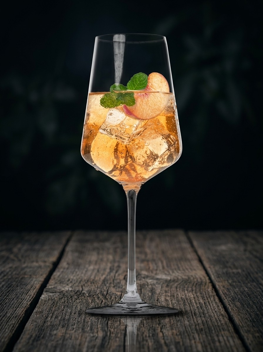 Peach cocktail with mint and ice