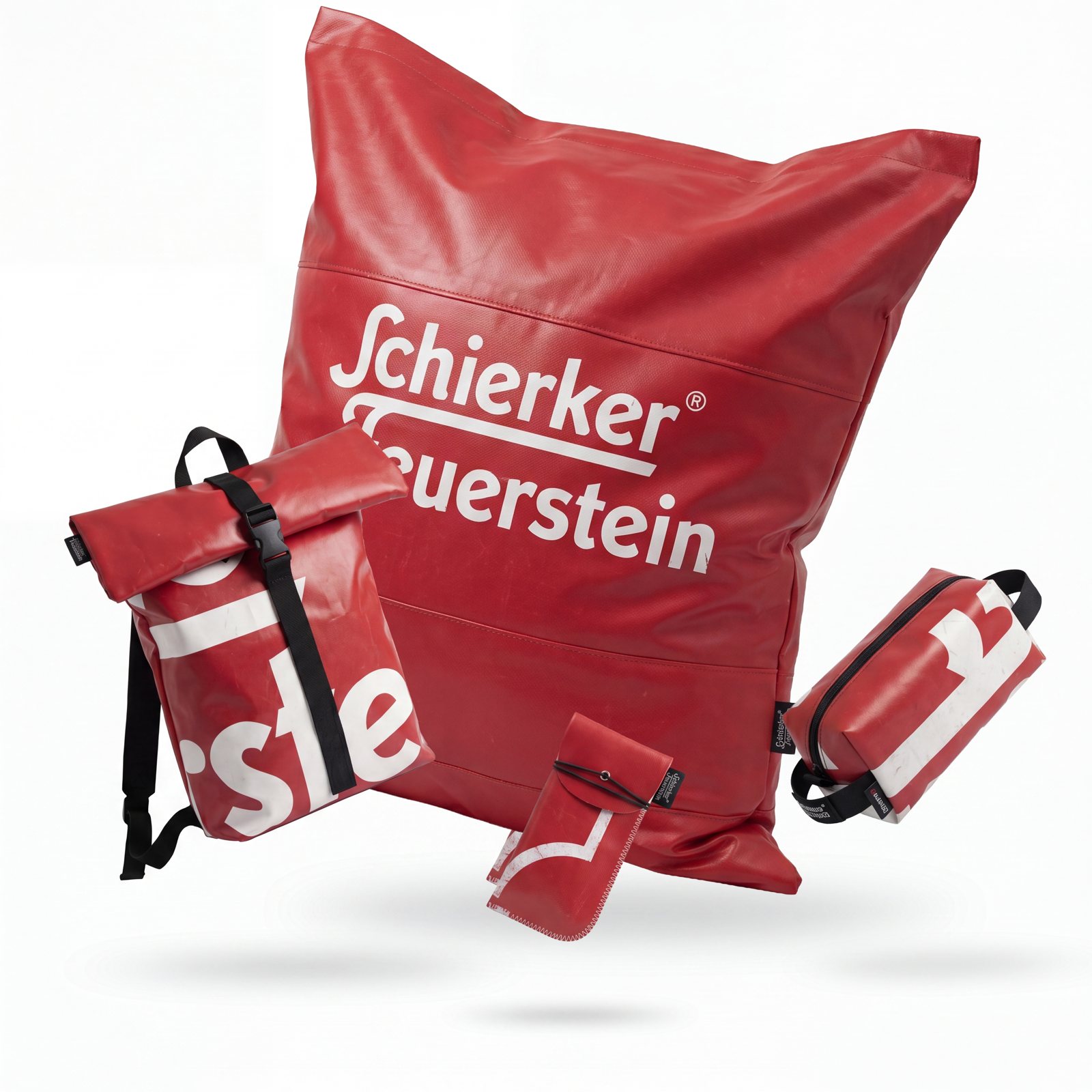 Die 555 Upcycling-Unikate im Überblick: Sitzsack, Rucksäcke, Essentials Bags und Etuis (KI-generiert)
